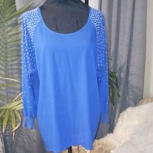 Calvin Klein Royal Blue Qtr. Sleeve Length Top with Silver- Studded  Sleeves